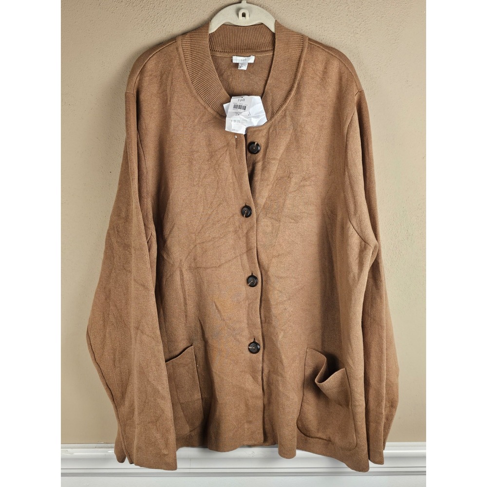 NWT J. Jill Womens Brown Vicuna Cardigan Sweater 2X
